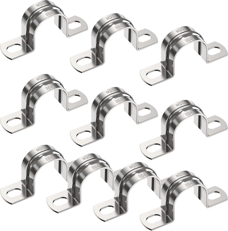 PEROMI 10Pcs 3/4 Inch 2 Hole Heavy Duty U-Tube Strap Clamp,Stainless Steel-304 Rigid U-Bracket Pipe Clamp Hanger Tube Tension Clips ID 20-new - Image 1